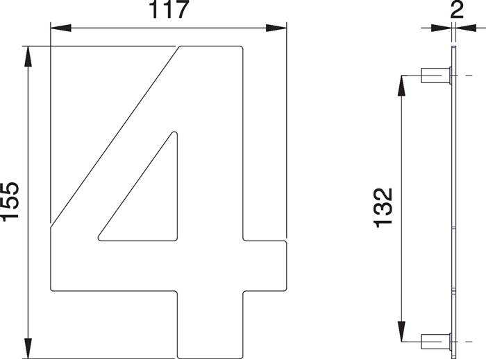 Hausnummer Ziffer 4 VA ma 155mm B.117mm EDI-0