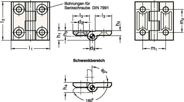 Scharnier GN 237 H.60mm B.60mm S.8mm Zink-Druckguss besch.GANTER-1