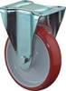 Bockrolle D.100mm Trgf.125kg Polyurethan,rot Platte L104xB80mm BS ROLLEN