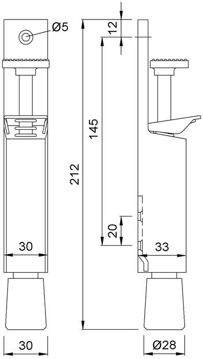 Türfeststeller 1082.02 Aluiminium silberf.lack.Hubh.50mm Türmontage KWS-1