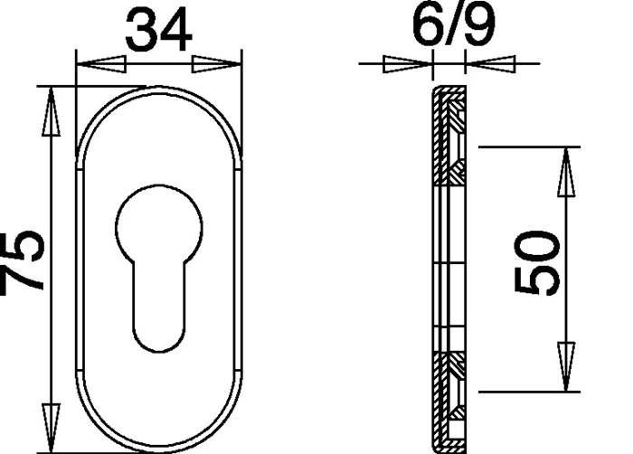 Schlüsselrosette 0813/6003 VA EST Schildst.6mm PZ ov.EDI-2
