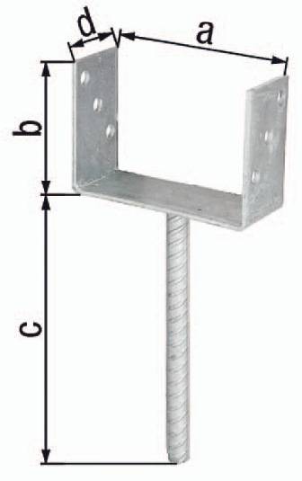 U-Pfostenträger ETA-10/0210 141x100x200x60mm TZN m.Betonanker a.Riffelstahl GAH-0