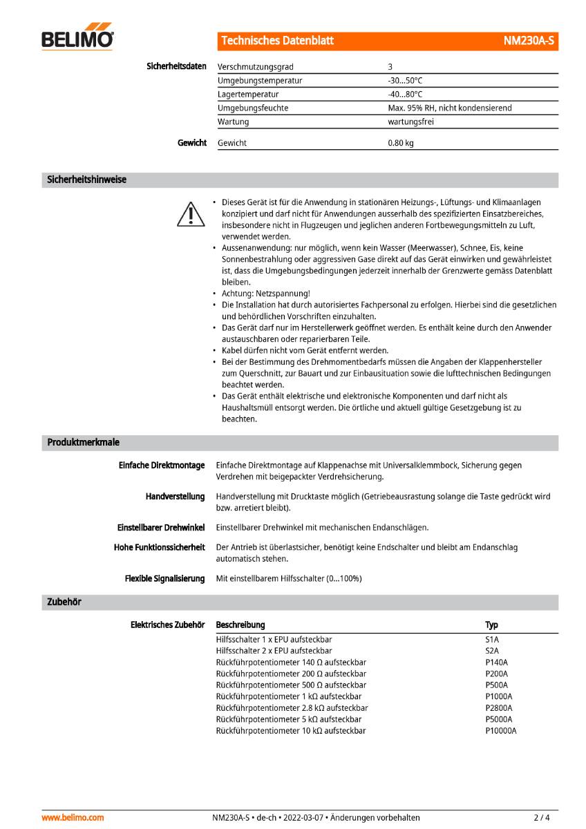 Klappenantrieb AC 230V | NM230A-S | 10Nm, Auf-Zu o. 3-Pkt., 150 s, IP54, HS-2