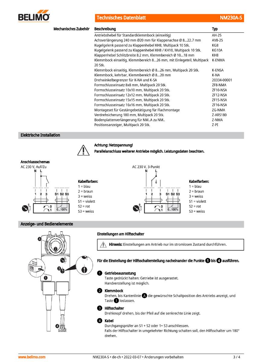 Klappenantrieb AC 230V | NM230A-S | 10Nm, Auf-Zu o. 3-Pkt., 150 s, IP54, HS-3