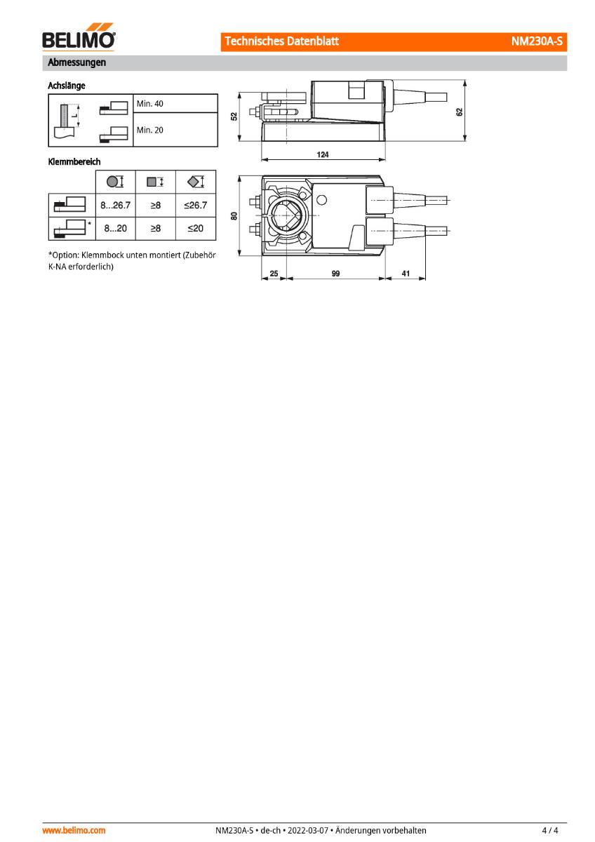 Klappenantrieb AC 230V | NM230A-S | 10Nm, Auf-Zu o. 3-Pkt., 150 s, IP54, HS-4