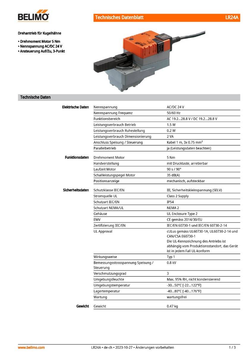 Antrieb f. Kugelhahn AC/DC 24V | LR24A | 5Nm, Auf-Zu o. 3-Pkt., 90 s, IP54-1
