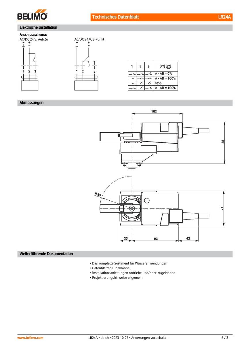 Antrieb f. Kugelhahn AC/DC 24V | LR24A | 5Nm, Auf-Zu o. 3-Pkt., 90 s, IP54-3