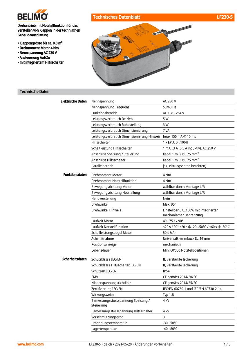 Klappenantrieb AC 230V, HS | LF230-S | 4Nm, Auf-Zu, 40...75 s,IP54, Notstellf.-1