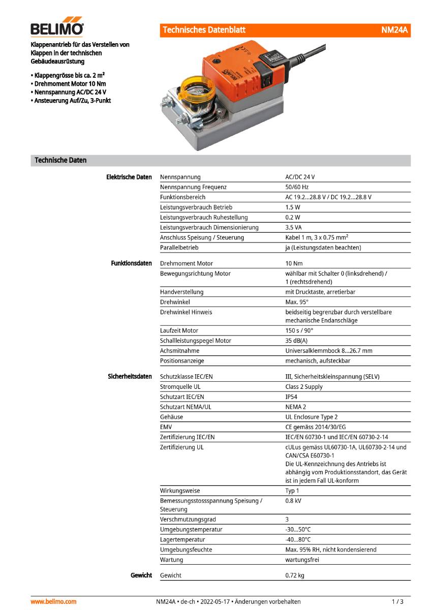 Klappenantrieb AC/DC 24V | NM24A | 10Nm, Auf-Zu o. 3-Pkt., 150 s, IP54-1
