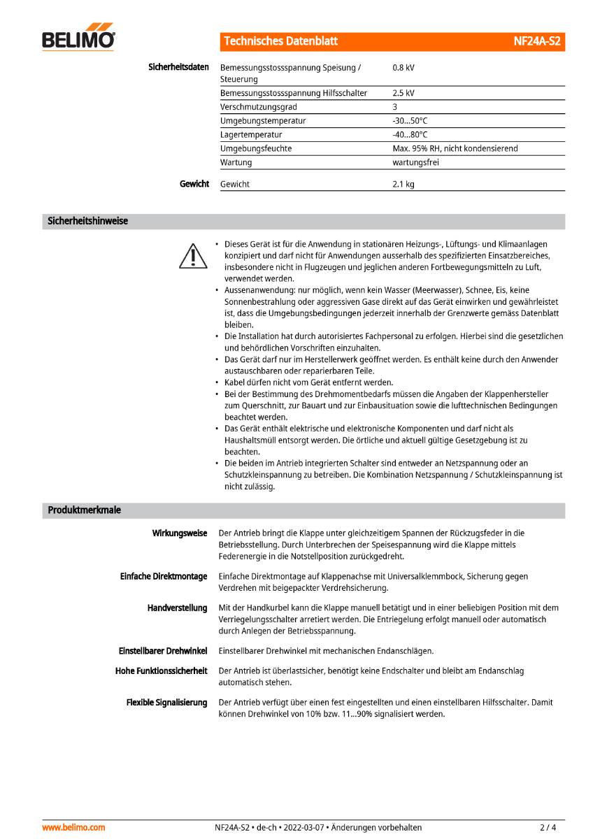 Klappenantrieb AC/DC 24 V, 10Nm | NF24A-S2 | Auf-Zu,75s,IP54,Notstellf.,Hilfssch.-2