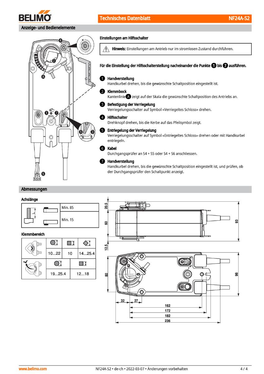 Klappenantrieb AC/DC 24 V, 10Nm | NF24A-S2 | Auf-Zu,75s,IP54,Notstellf.,Hilfssch.-4