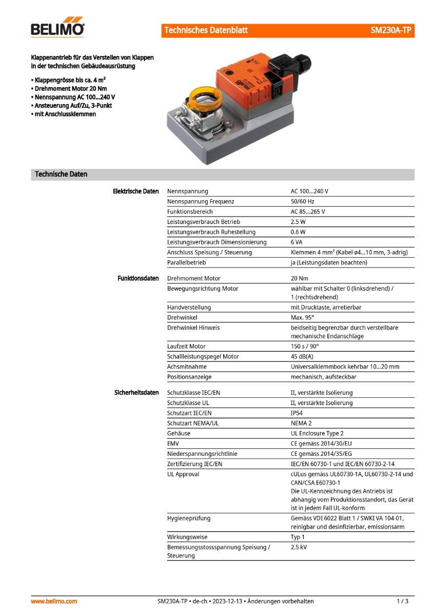 Klappenantrieb AC 230V | SM230A-TP | 20Nm,Auf-Zu o. 3-Pkt.,150 s,IP54,Klemme-1