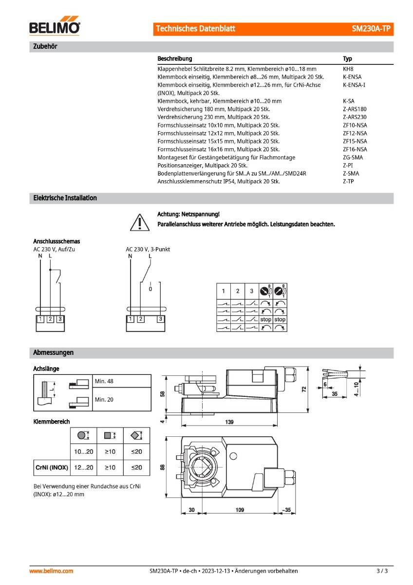 Klappenantrieb AC 230V | SM230A-TP | 20Nm,Auf-Zu o. 3-Pkt.,150 s,IP54,Klemme-3