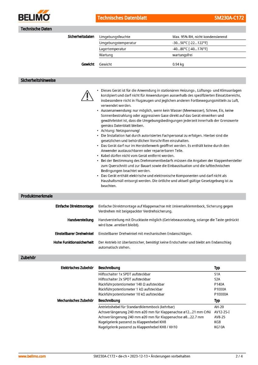 Klappenantrieb AC 230V | SM230A-C172 | 20 Nm, Auf-Zu o. 3-Pkt., 90 s, IP54-2
