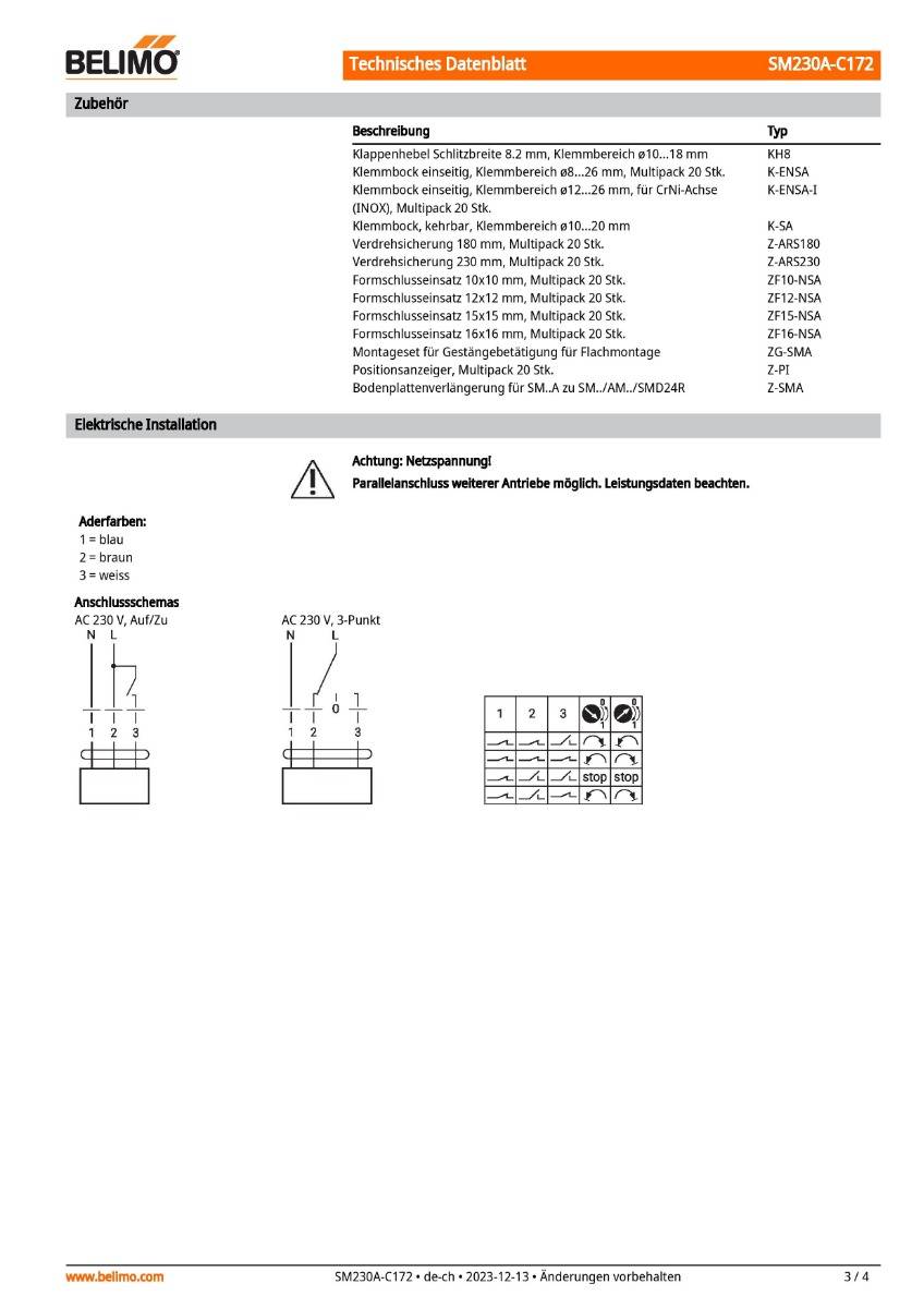 Klappenantrieb AC 230V | SM230A-C172 | 20 Nm, Auf-Zu o. 3-Pkt., 90 s, IP54-3