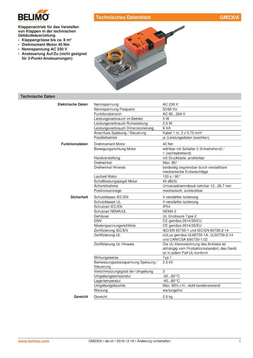 Klappenantrieb AC 230V | GM230A | 40Nm, Auf-Zu, 150s, IP54-1