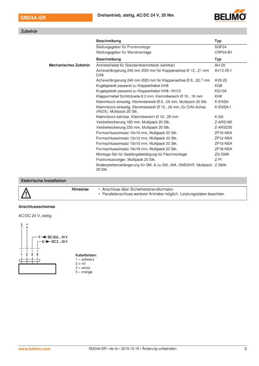 Klappenantrieb AC/DC 24V | SM24A-SR | 20Nm, stetig, 150 s, IP54-3