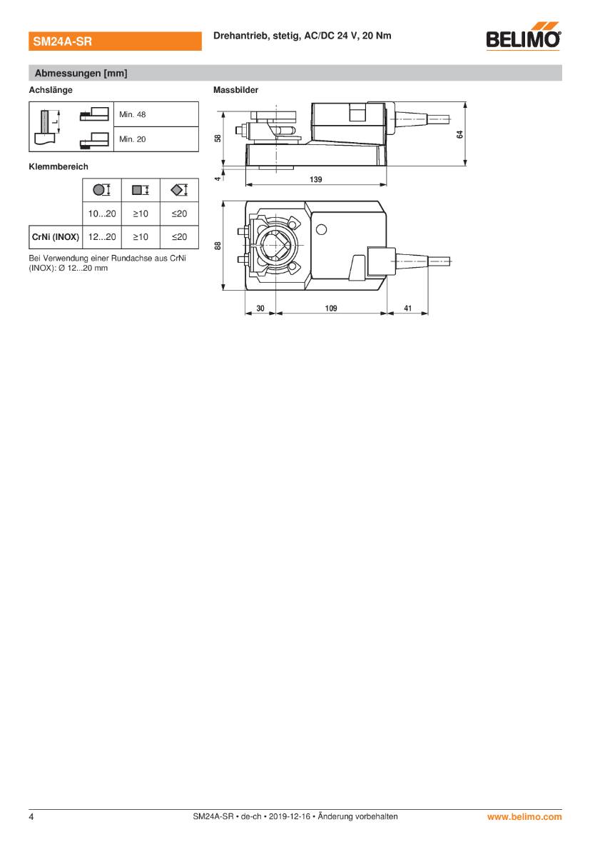 Klappenantrieb AC/DC 24V | SM24A-SR | 20Nm, stetig, 150 s, IP54-4