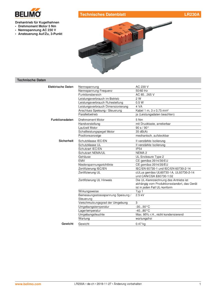 Antrieb f. Kugelhahn AC 230V | LR230A | 5Nm, Auf-Zu o. 3-Pkt., 90 s, IP54-1
