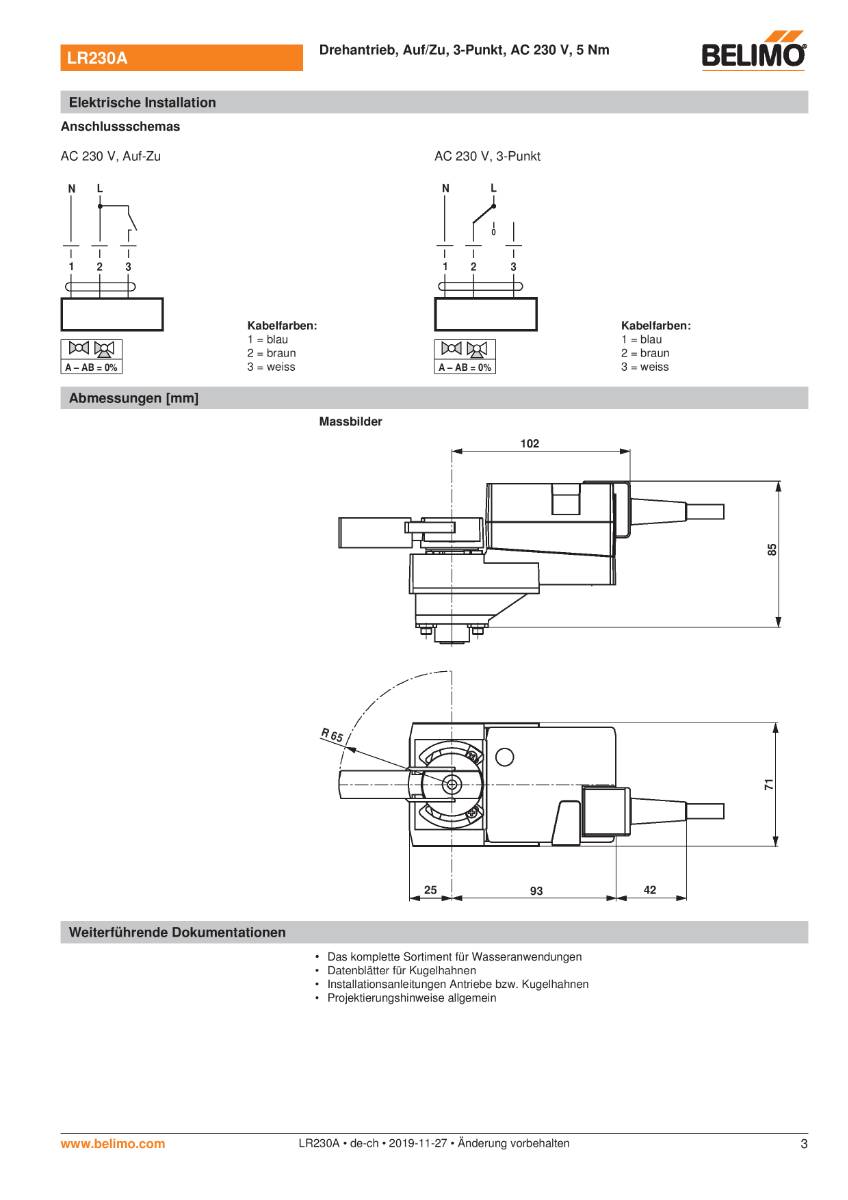Antrieb f. Kugelhahn AC 230V | LR230A | 5Nm, Auf-Zu o. 3-Pkt., 90 s, IP54-3