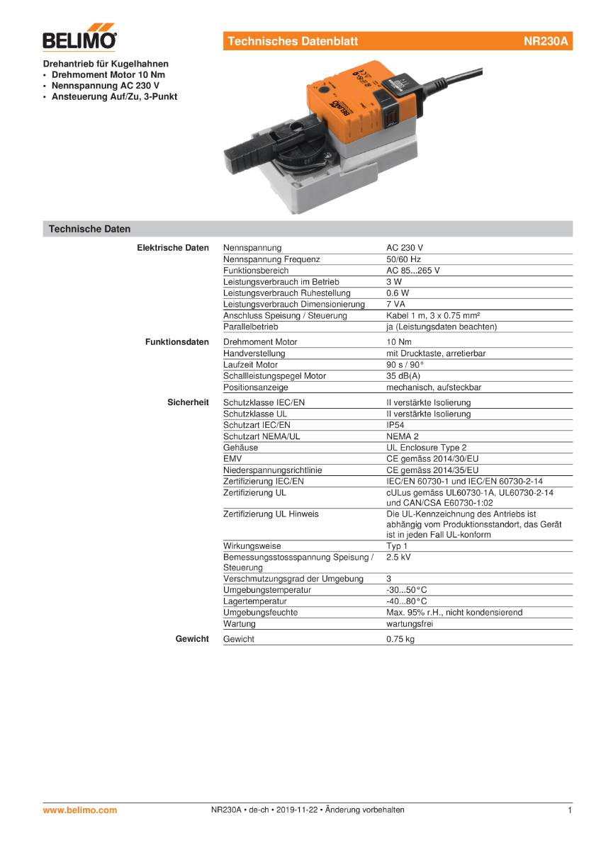 Antrieb f. Kugelhahn AC 230V | NR230A | 10Nm, Auf-Zu o. 3-Pkt., 90 s, IP54-1