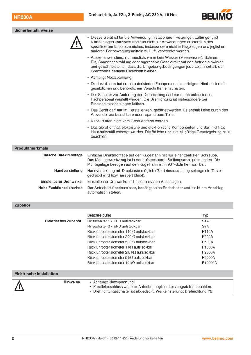 Antrieb f. Kugelhahn AC 230V | NR230A | 10Nm, Auf-Zu o. 3-Pkt., 90 s, IP54-2