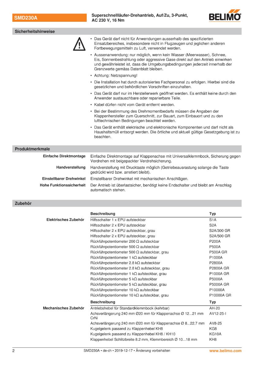 Klappenantrieb AC 230 V | SMD230A | 16 Nm, 20 s, Auf-Zu o. 3-Pkt., IP54-2