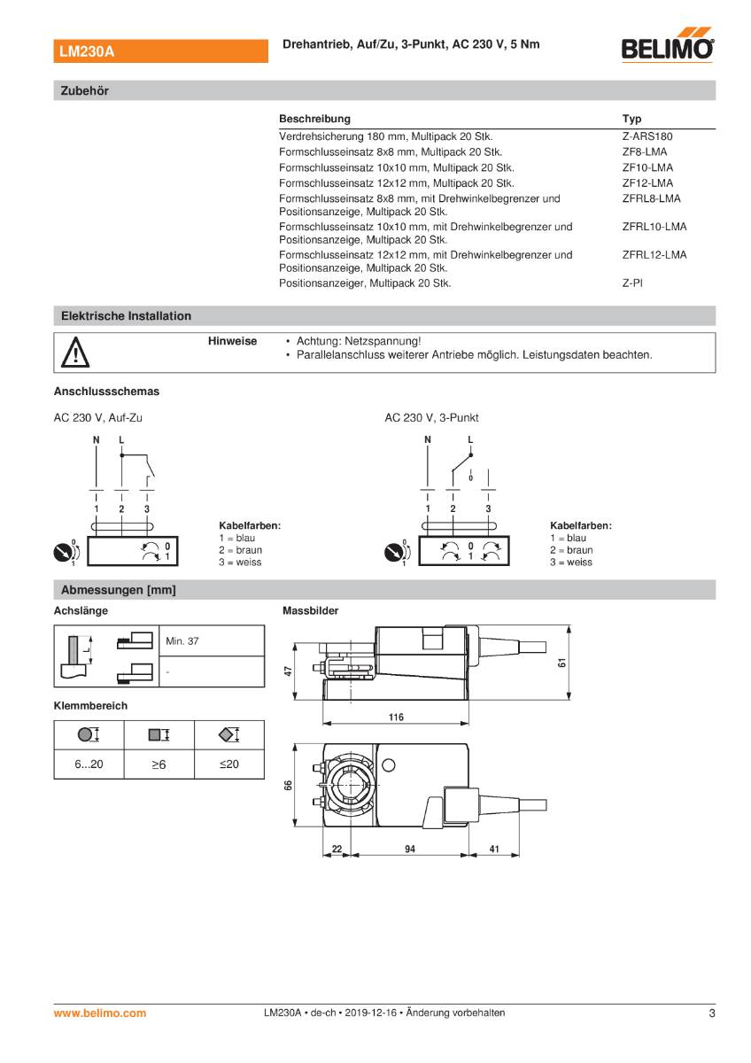 Klappenantrieb AC 230V | LM230A | 5Nm, Auf-Zu o. 3-Pkt., 150s, IP54-3
