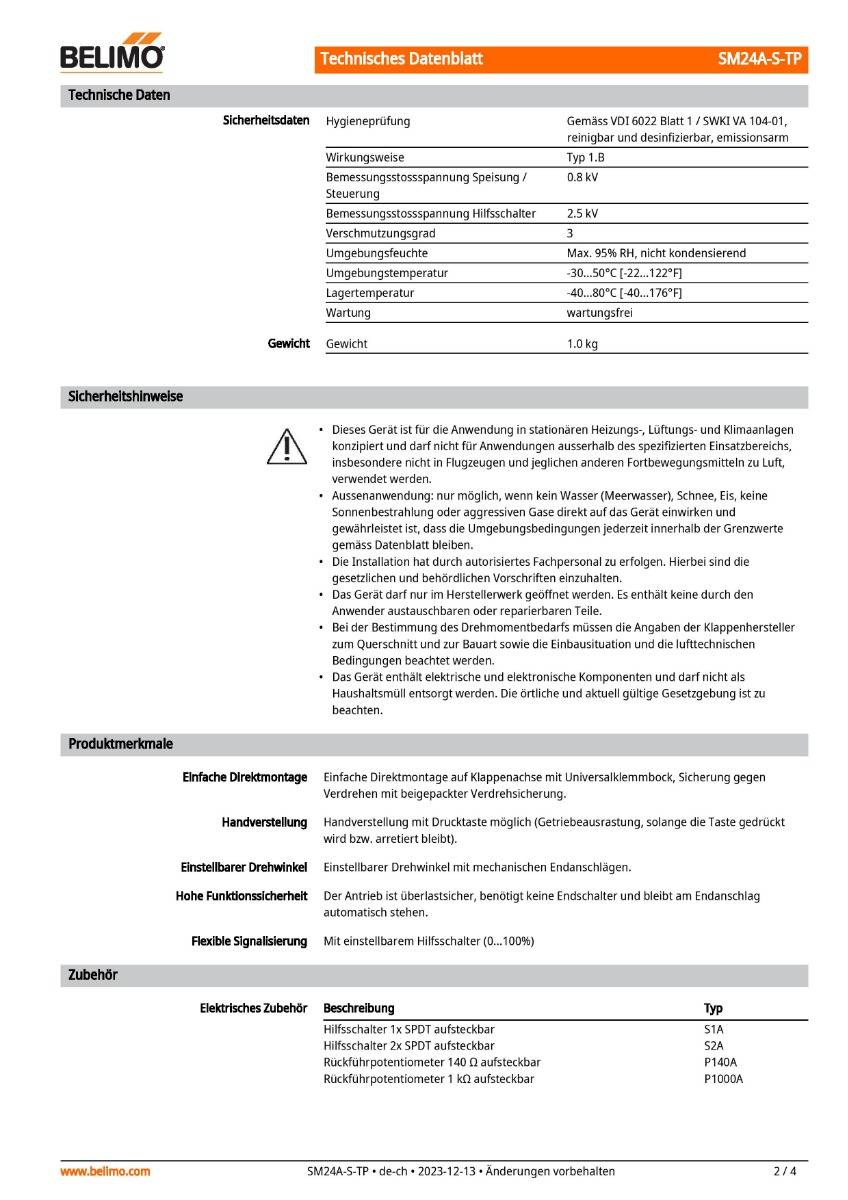 Klappenantrieb AC/DC 24V, HS | SM24A-S-TP | 20Nm,Auf-Zu o. 3-Pkt.,150 s,IP54,Klemme-1