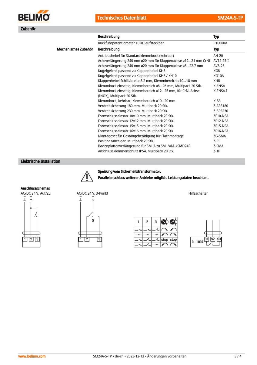 Klappenantrieb AC/DC 24V, HS | SM24A-S-TP | 20Nm,Auf-Zu o. 3-Pkt.,150 s,IP54,Klemme-2