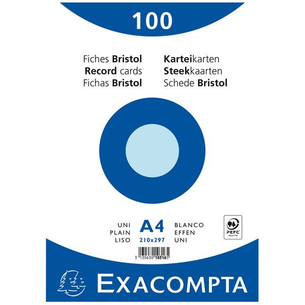 Karteikarte DIN A4 blanko blau 100 St./Pack.