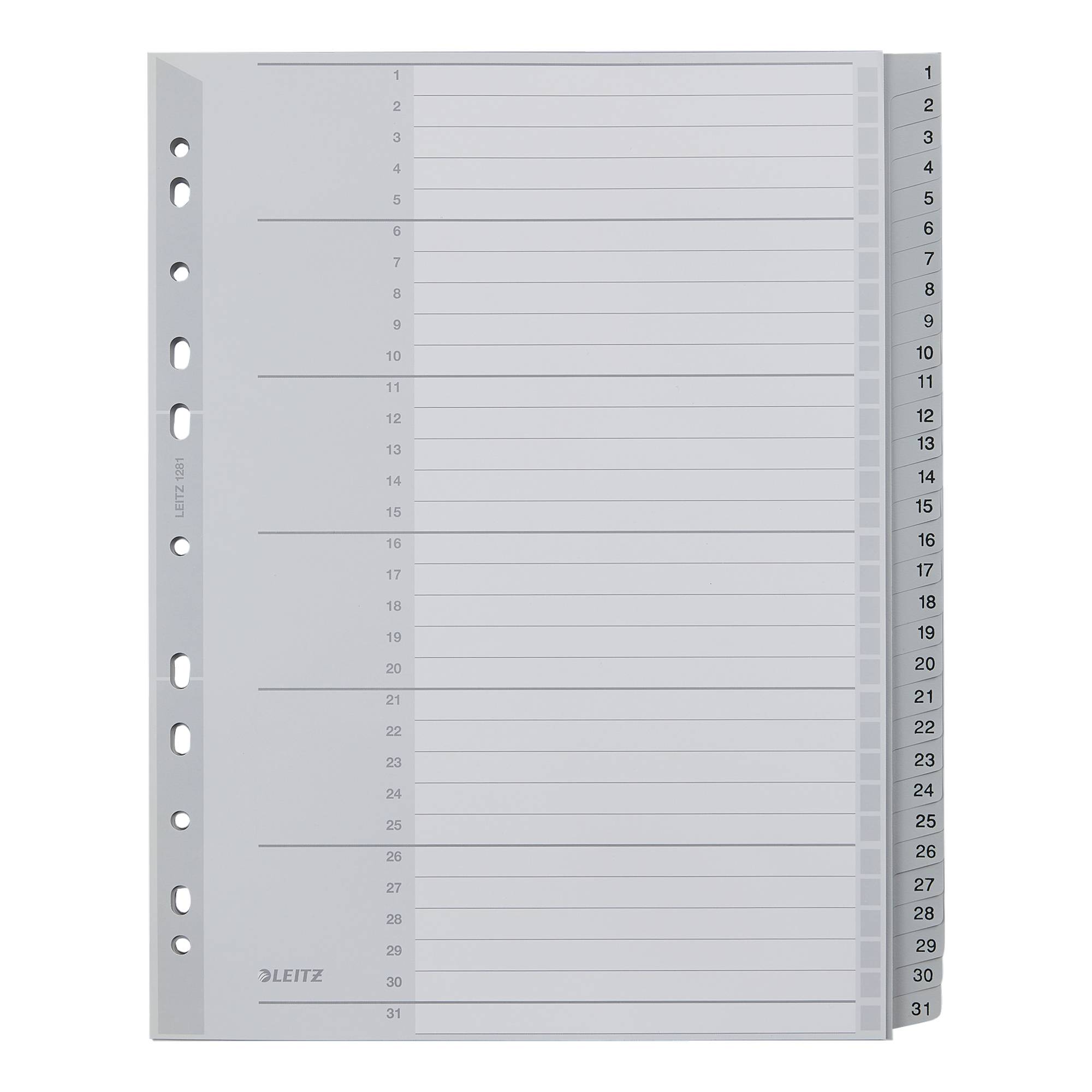Register 1-31 DIN A4 31teilig PP grau