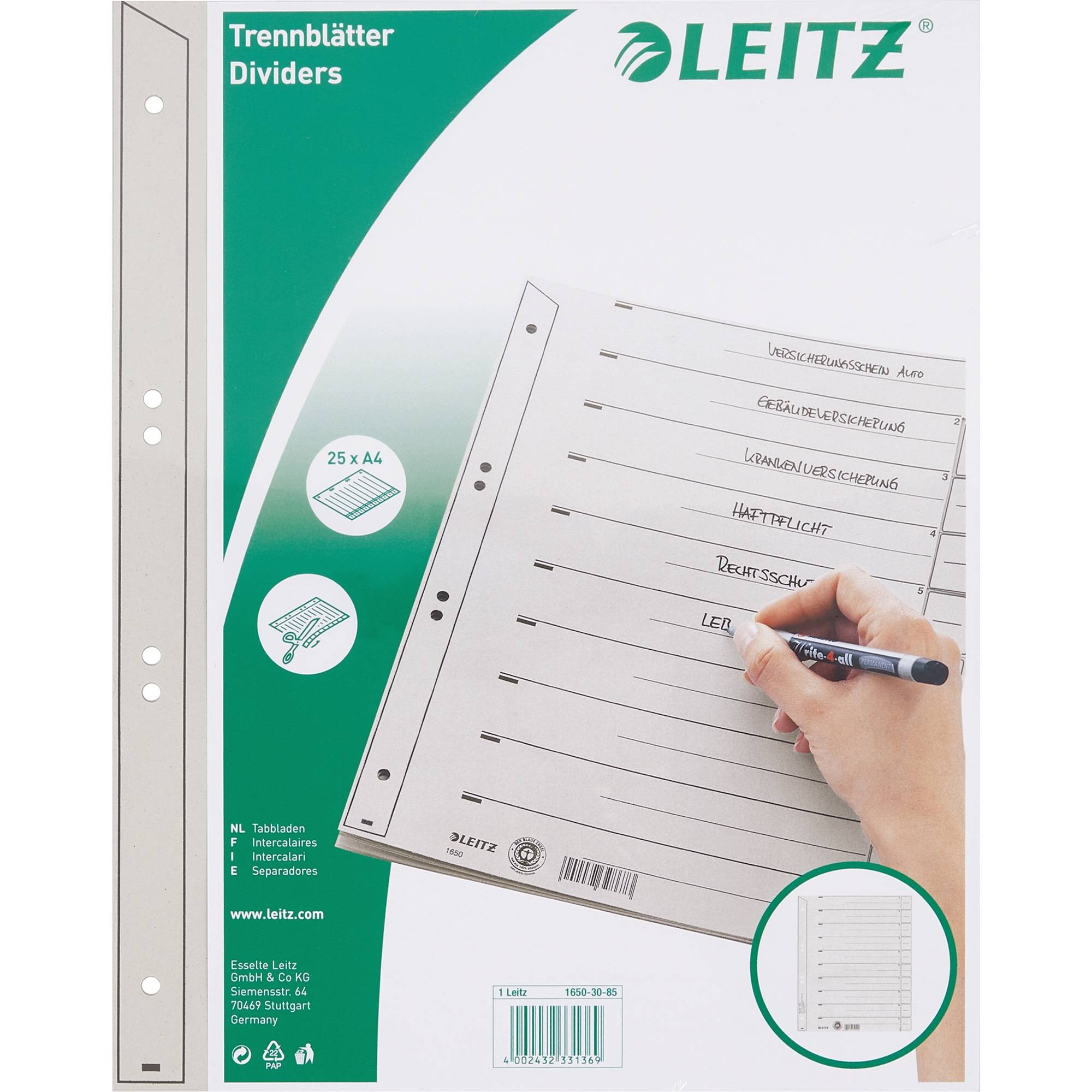 Trennblatt DIN A4 grau 25 St./Pack.-0