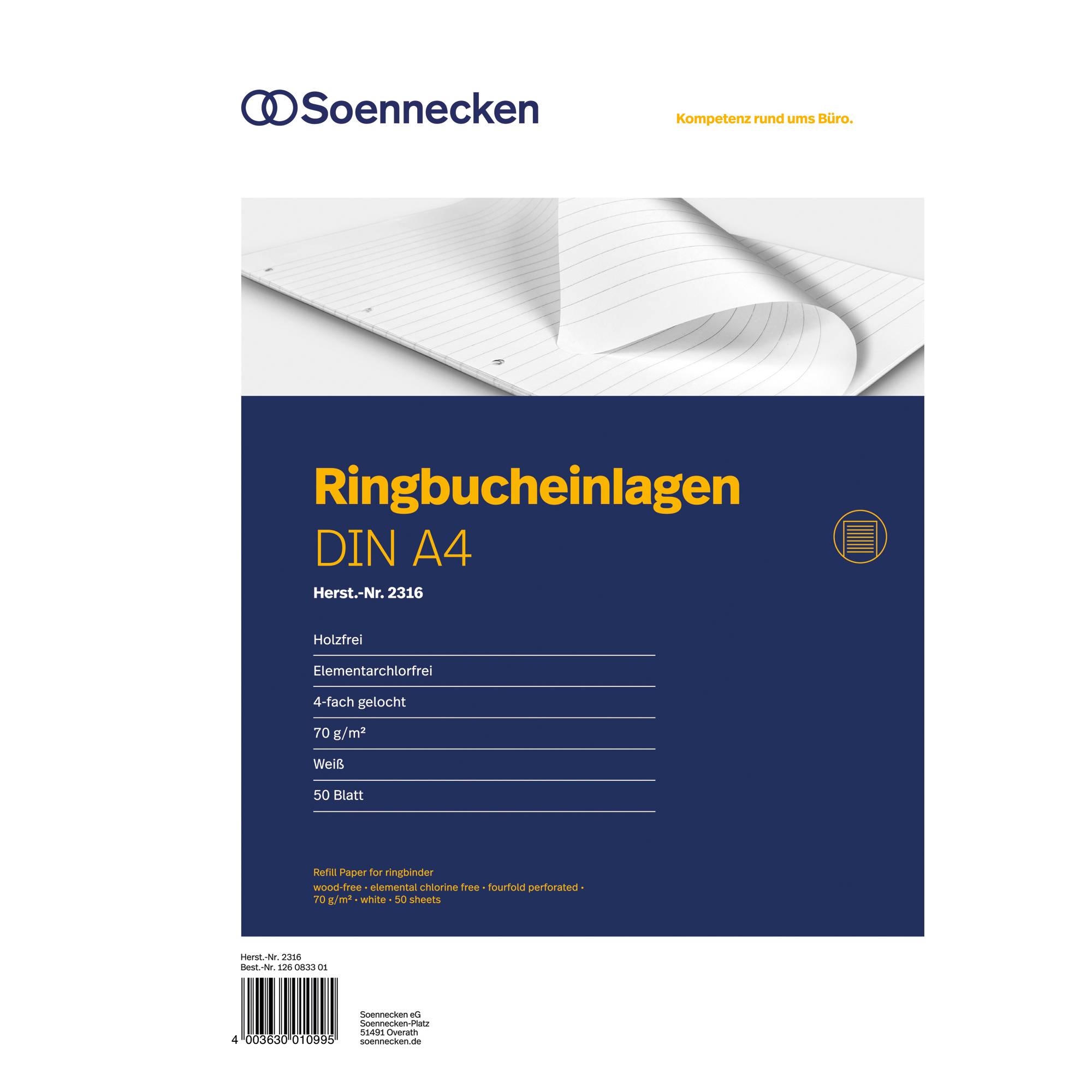 Ringbucheinlage DIN A4 70g liniert 50 Bl./Pack.-0