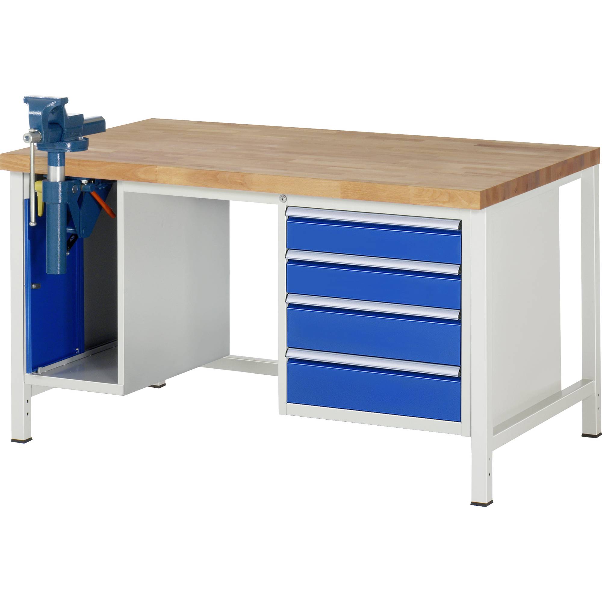 Werkbank Modell 8185, BxTxH 1500x900x840-1040 mm, Buche-Massiv Arbeitsplatte 40 mm, 4 Schubladen mit Auszug 90 %-0