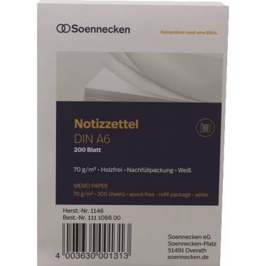 Zettelboxeinlage DIN A6 blanko 200 Bl./Pack.