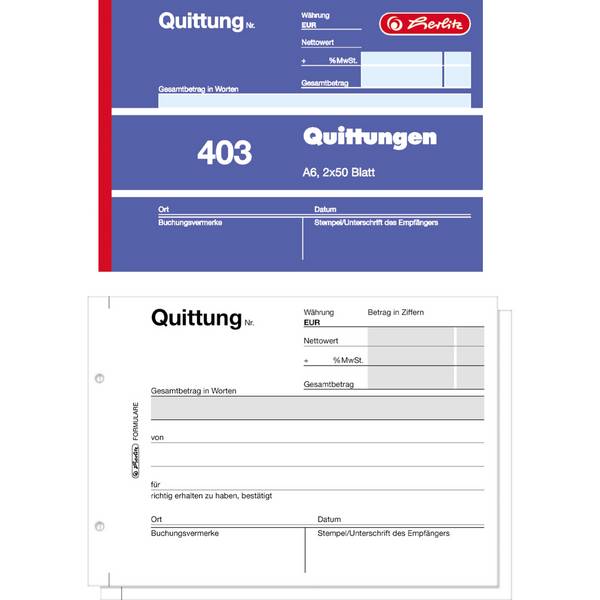 Quittungsblock 403 A6 quer Blaupapier 2x50Blatt