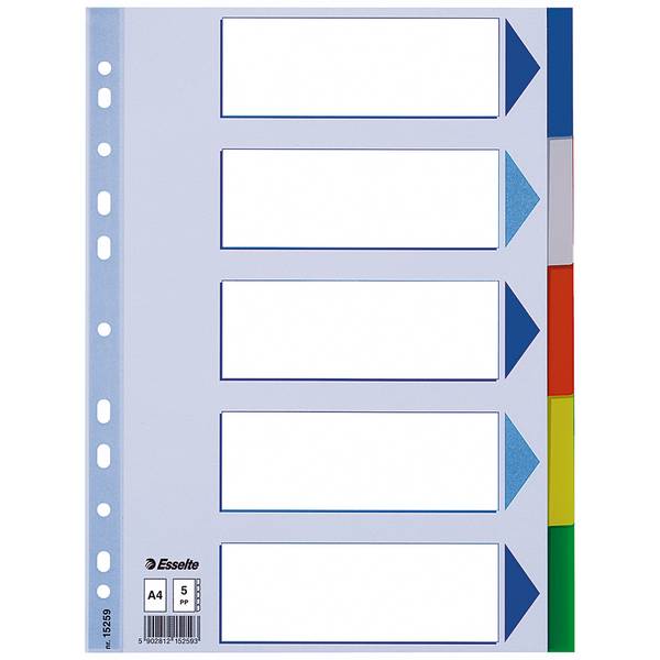Register blanko DIN A4 5teilig PP h.blau/sortiert