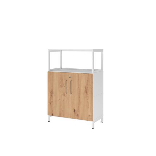 Regal FlexWall 3OH Sockel Türen 1offen weiß/asteiche