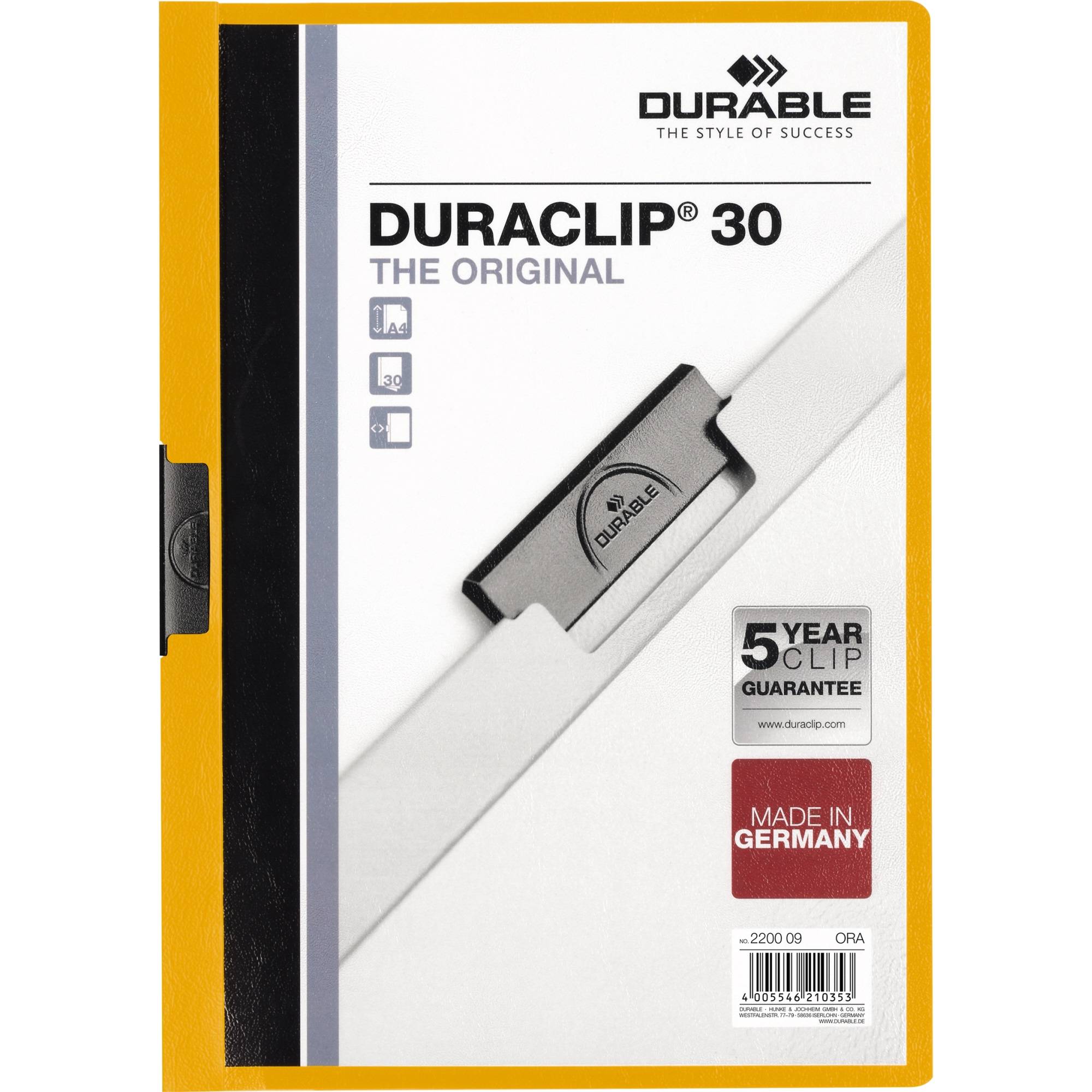 Klemmmappe DURACLIP 30 DIN A4 Hartfolie orange-0