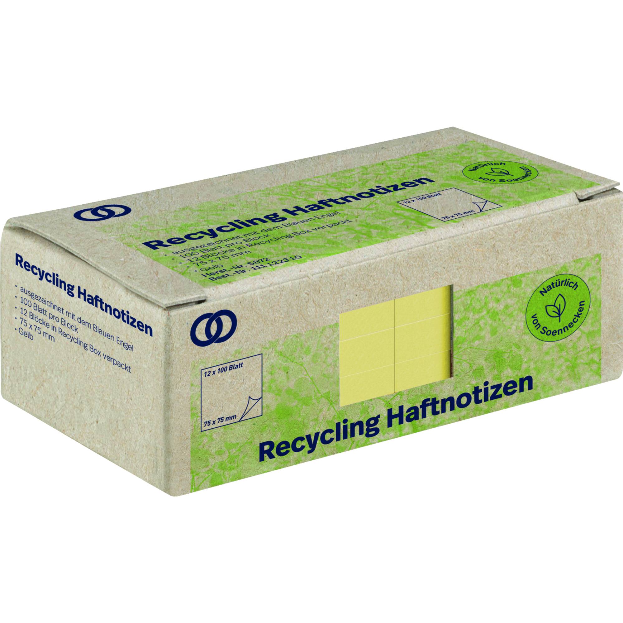 Haftnotiz oeco RC 75x75mm 100Bl. gelb 12St.-0