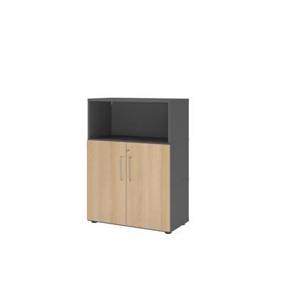 Regal FlexWall 3OH Türen graphit/eiche-0