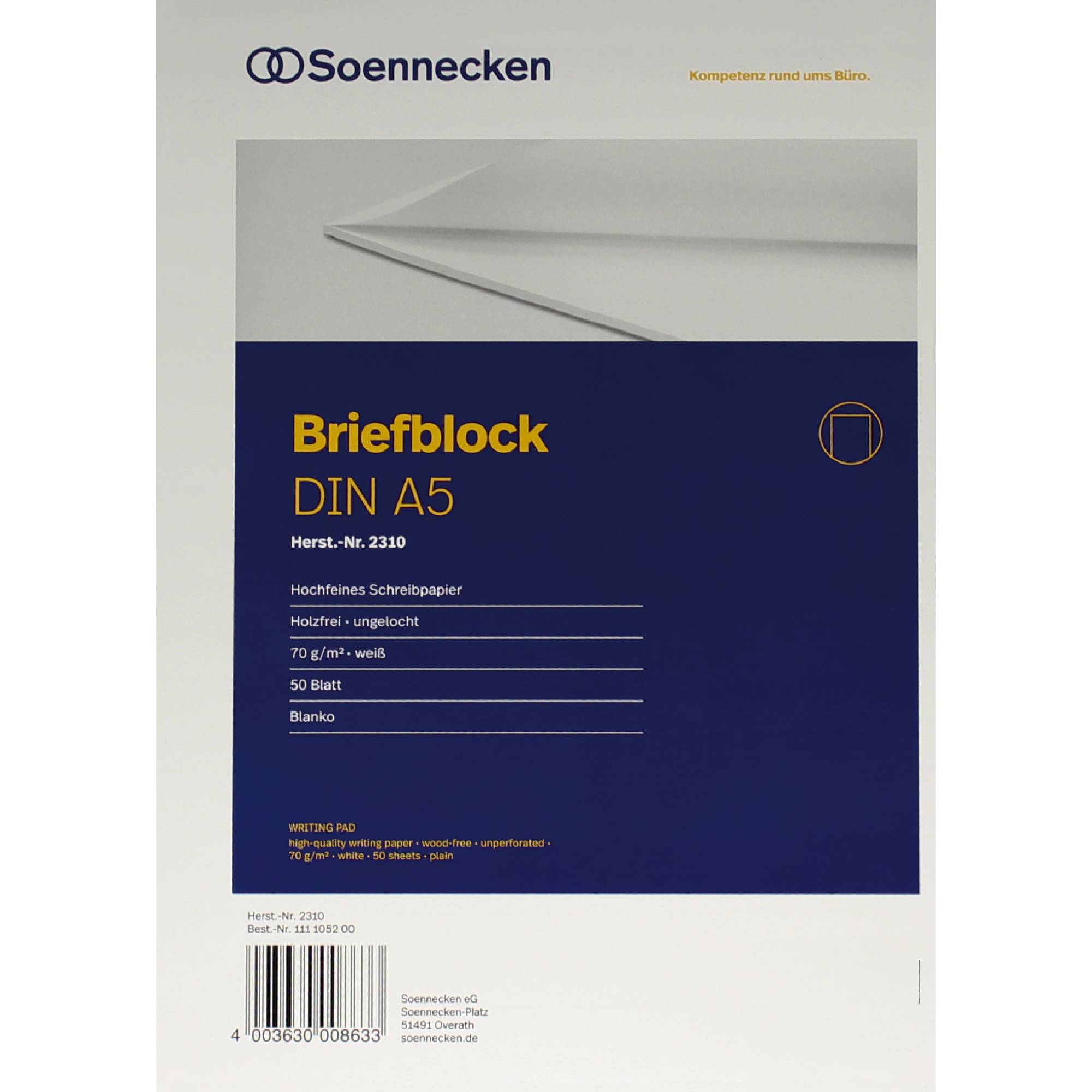 Soennecken Briefblock 2310 DIN A5 70g blanko 50Blatt weiß-0