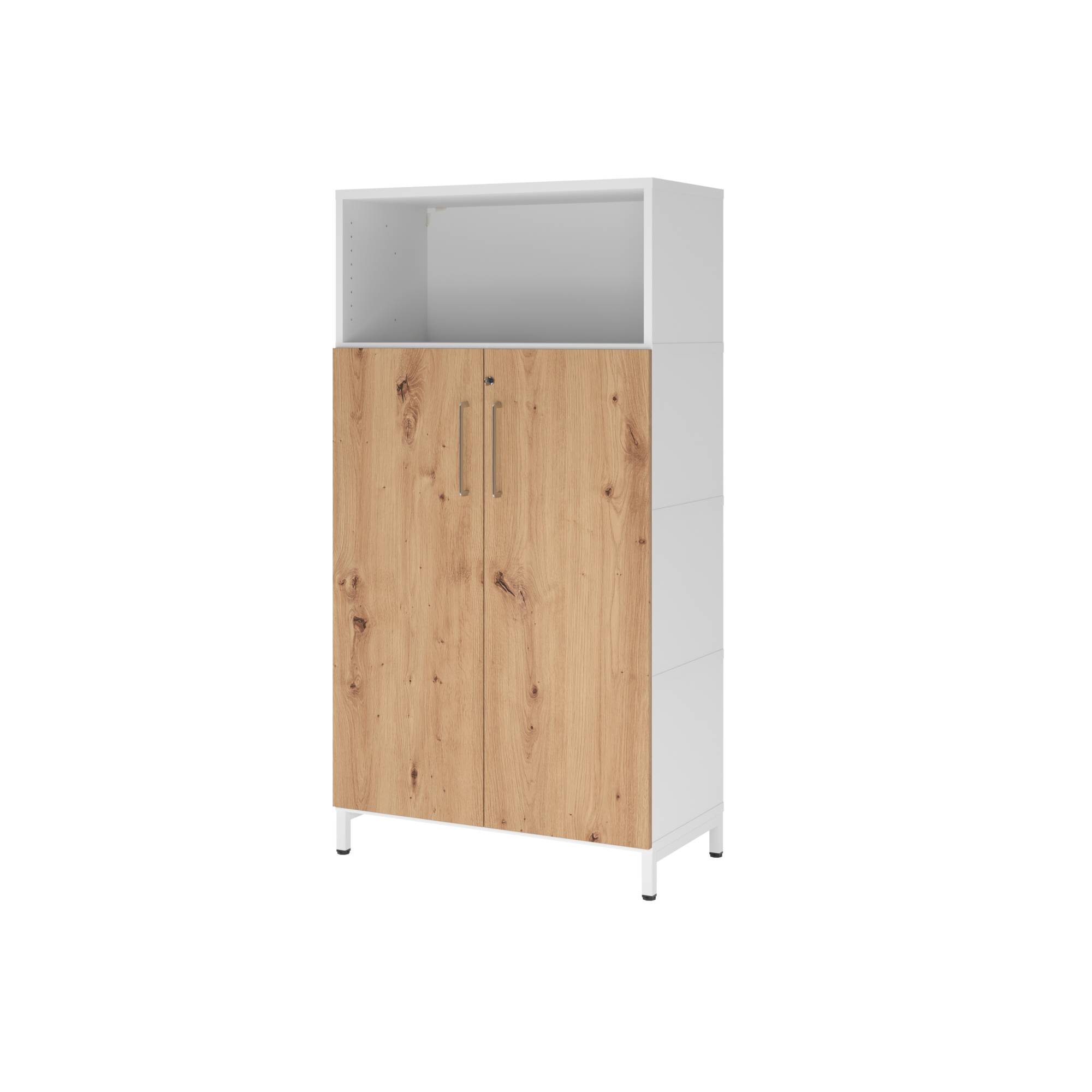 Regal FlexWall 4OH Türen Sockel weiß/asteiche-0