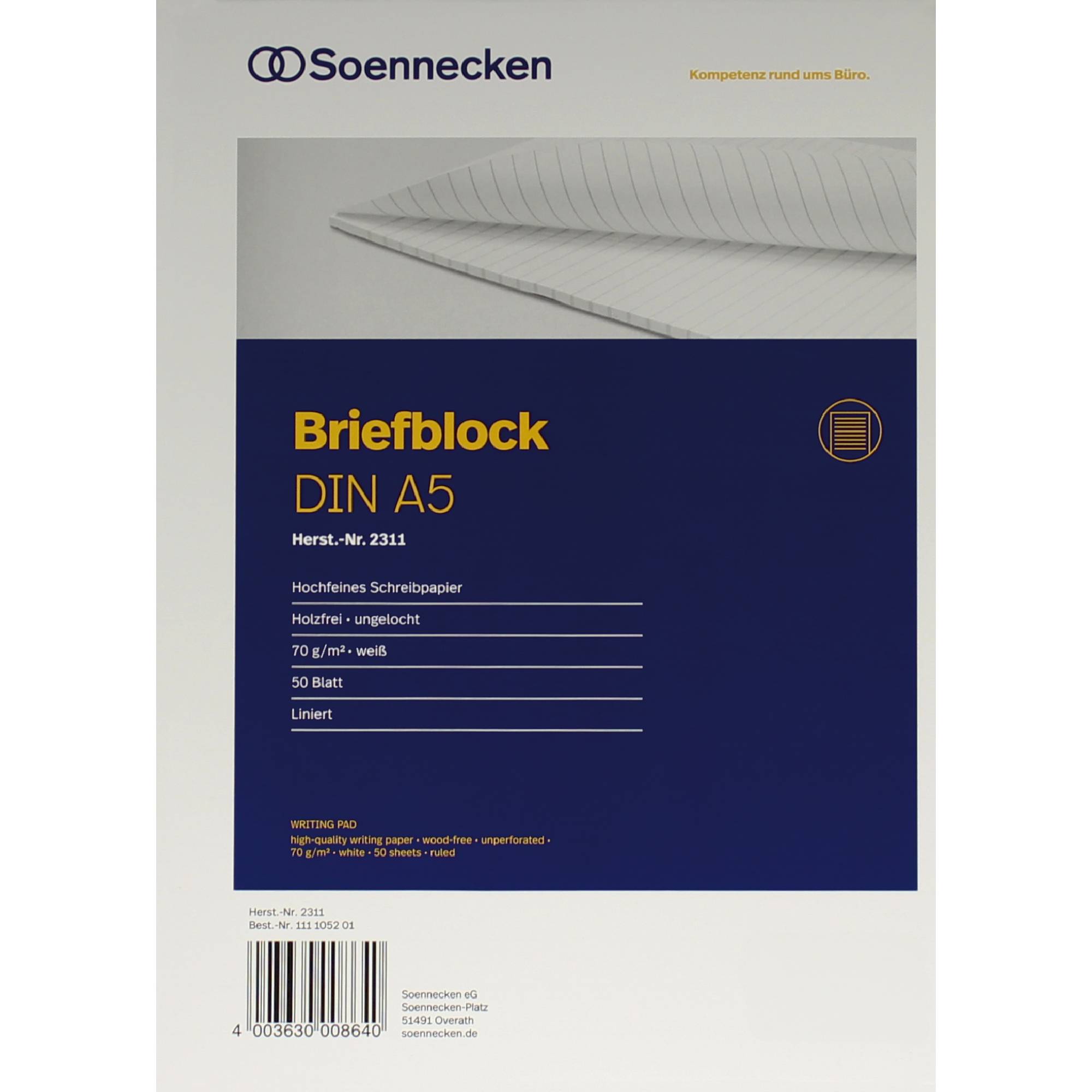 Briefblock DIN A5 70g liniert 50Blatt weiß - Artikel: 111105201-0