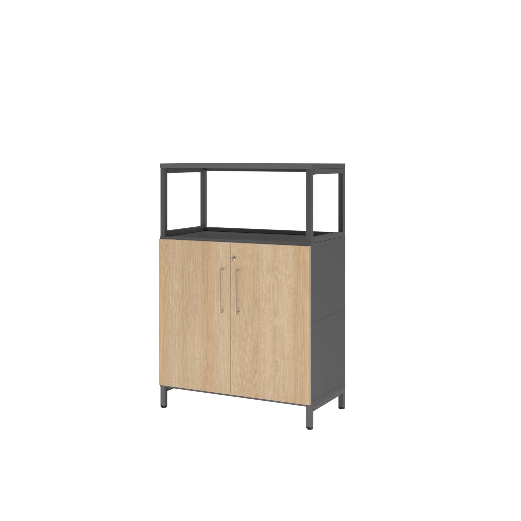 Regal FlexWall 3OH Sockel Türen 1offen graphit/eiche-0