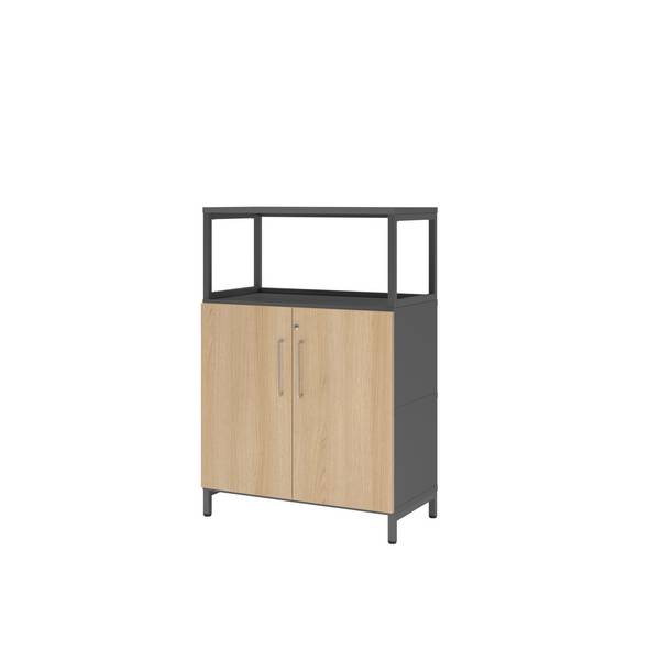Regal FlexWall 3OH Sockel Türen 1offen graphit/eiche