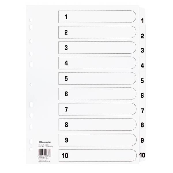 Register Mylar 1-10 weiß