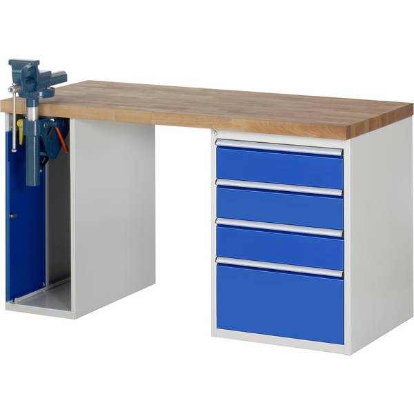 Werkbank Modell 7510,  BxTxH 1500x700x890 mm,  Buche-Massiv Arbeitsplatte 40 mm,  4 Schubladen mit  Auszug 90 %