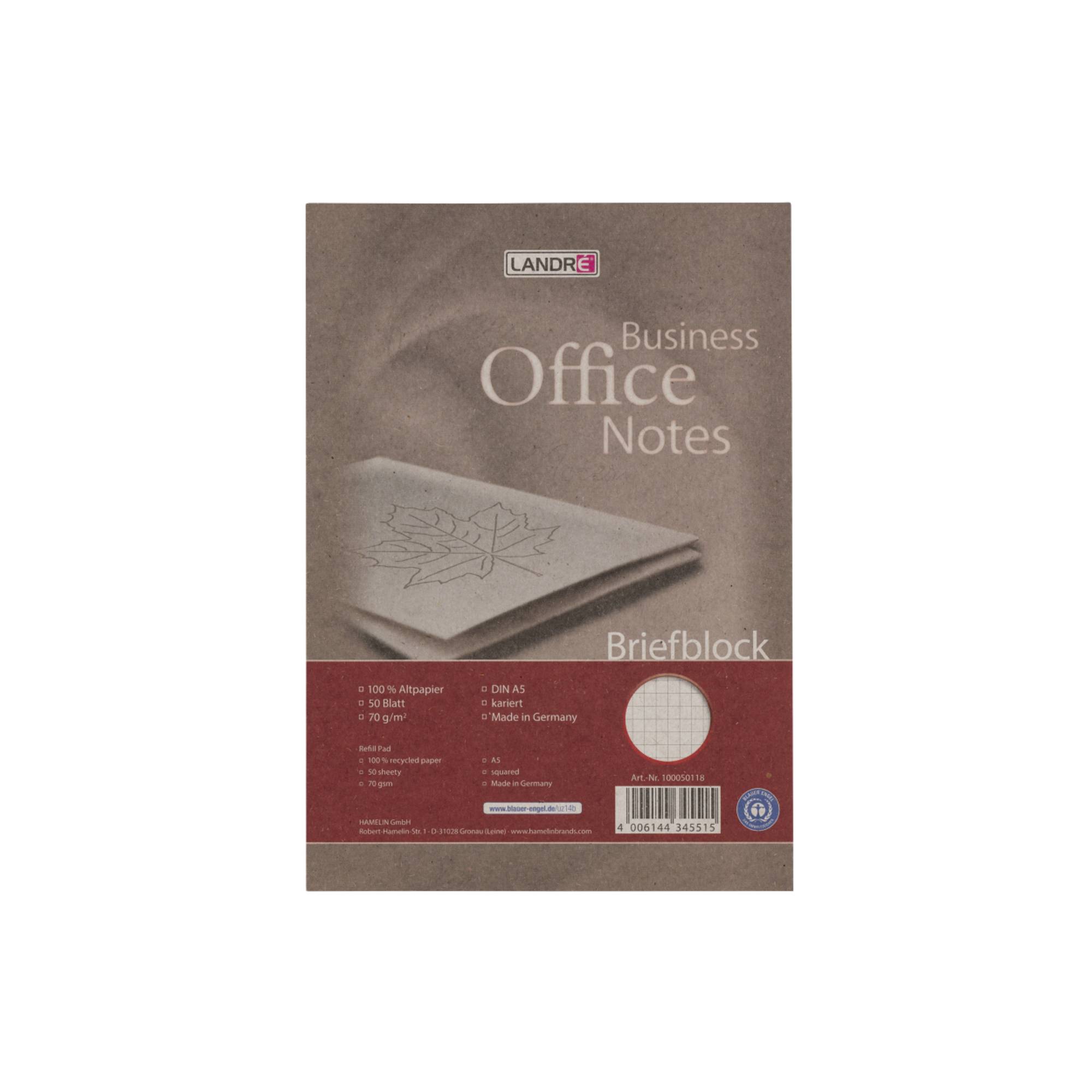 Briefblock DIN A5 Recycling 50Blatt kariert - Artikel: 111109902-0